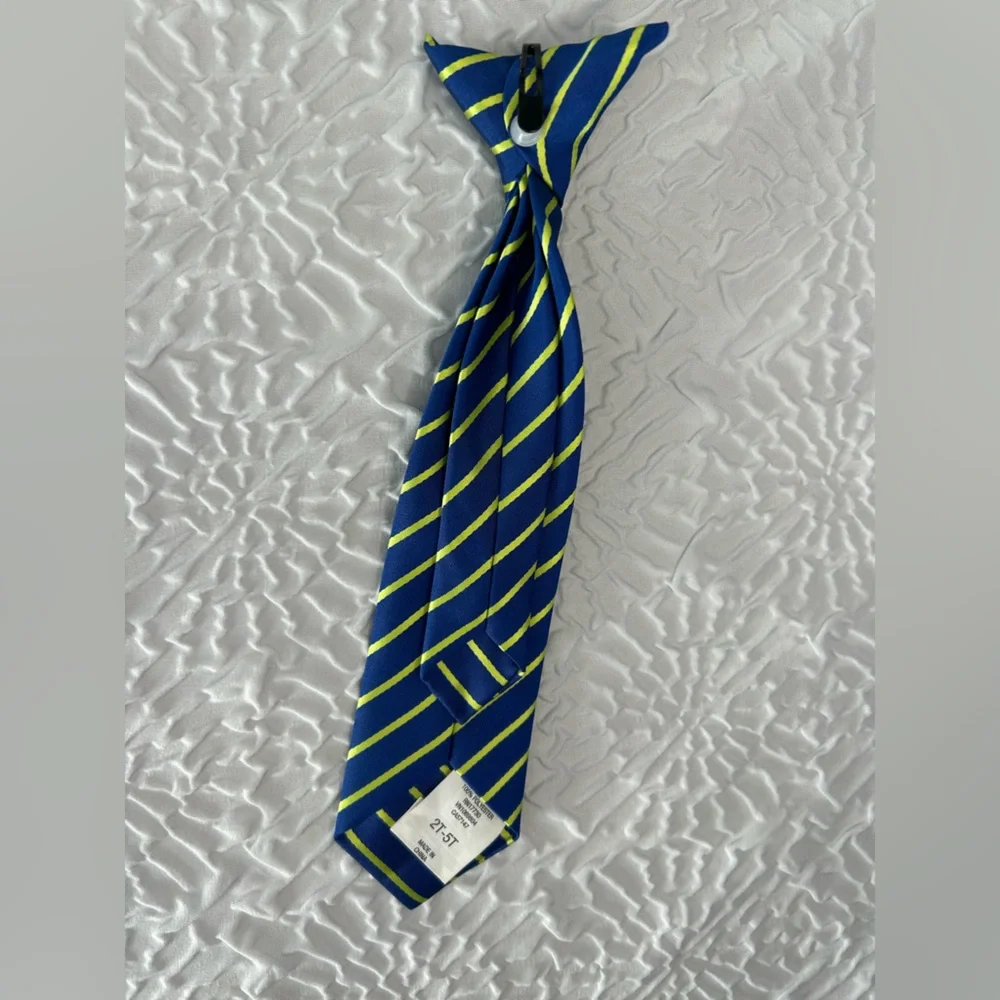 Children’s clip-on tie - blue with lime green stripes - 2T-5T